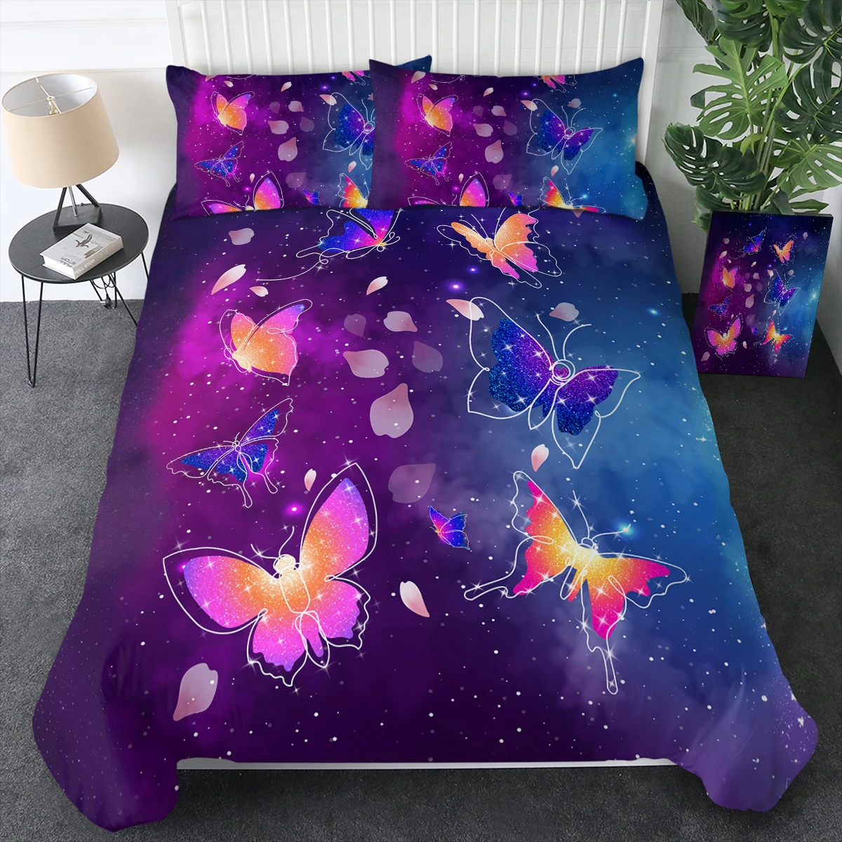 Shining Butterflies Flying Printed Bedding Set Comfortable Duvet Cover Set For Kids Adults Bedroom Decor