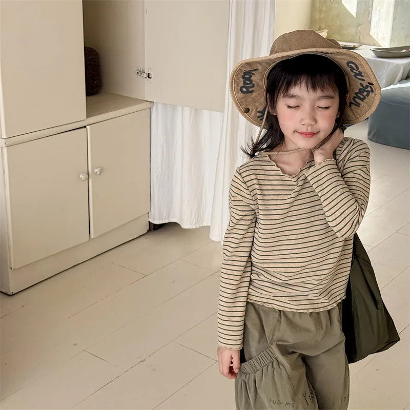 

Весенне-осенняя детская одежда 2022, осенняя майка с длинными рукавами в корейском стиле для мальчиков и девочек, футболка