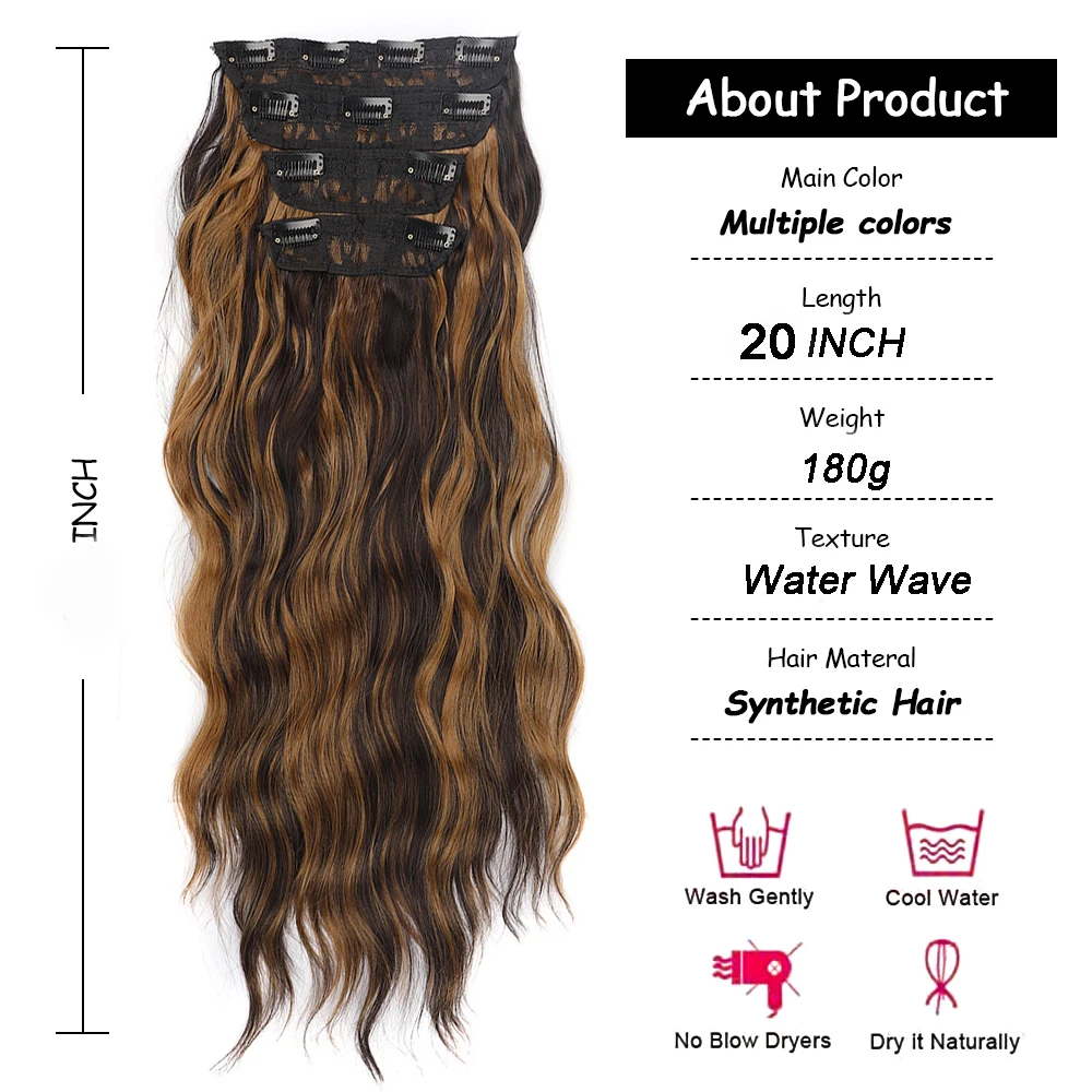 Sintético 4 pcs/set Natural Extensões De Cabelo Clipe Em Extensões De Cabelo 20inch Longo Ondulado Extensões De Cabelo Grosso Hairpieces 11 Clipes