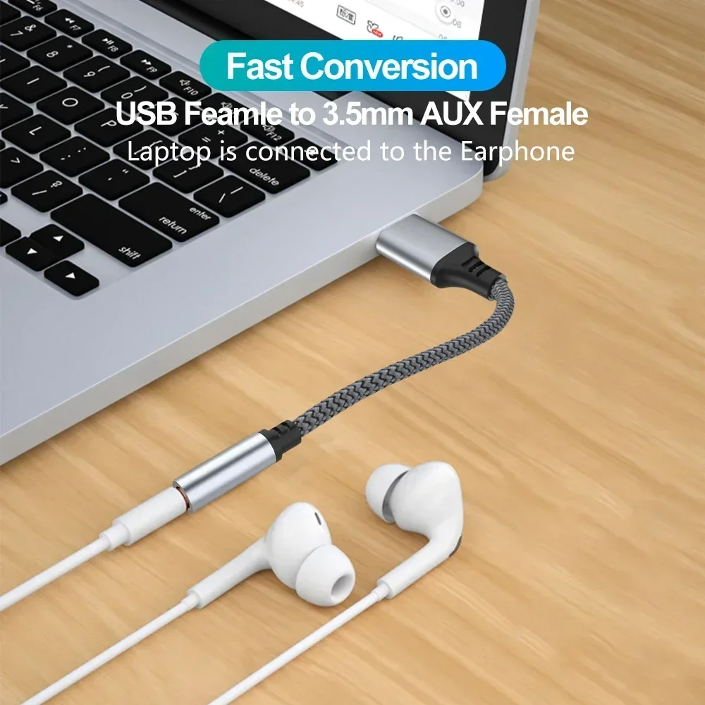 USB to 3.5mm Adapter USB Transfer Sound Card AUX HiFi Audio Extension Cable 3.5mm Jack for PC Speaker Earphone Headphone Adapter