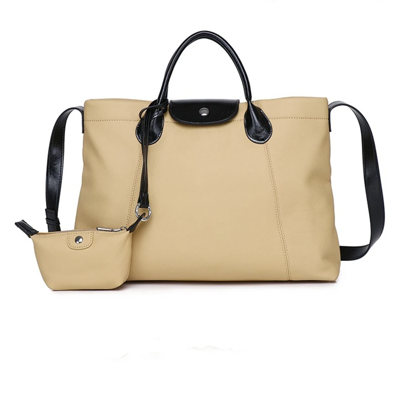 Nesitu Highend A4 Echt Leer Vrouwen Handtas Koeienhuid Winkelen Schoudertas Messenger Bag Grote Capaciteit Koffie Zwart Beige M8551