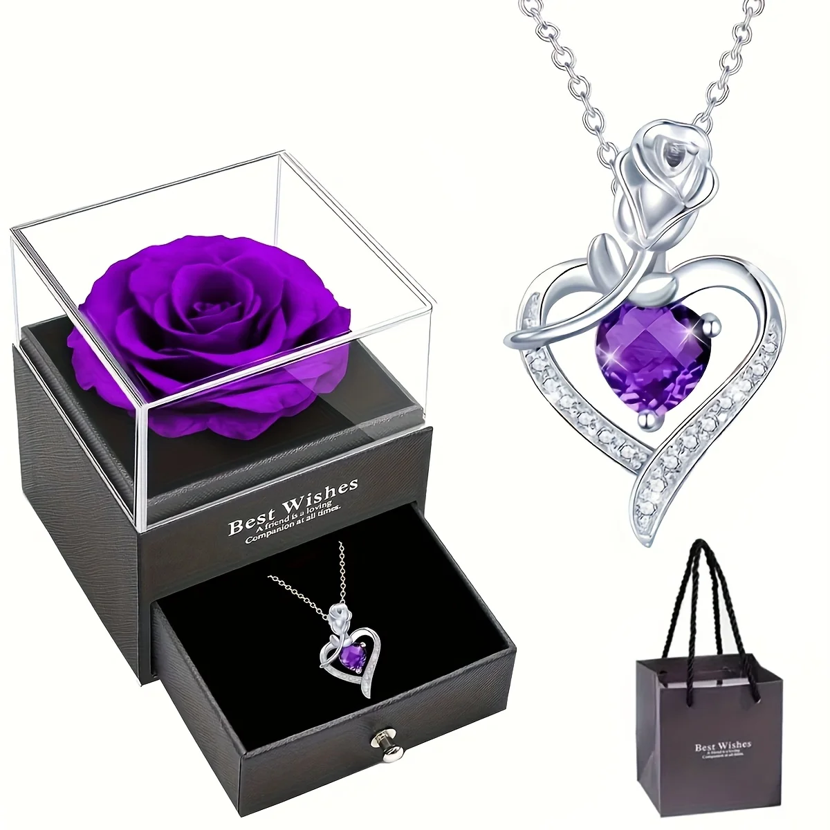 Rose Mom Heart Pendant Necklace, Girlfriend Love Jewelry Gift for Mom, Wife, Lover, Daughter, Valentine'S Day, Mother'S Day