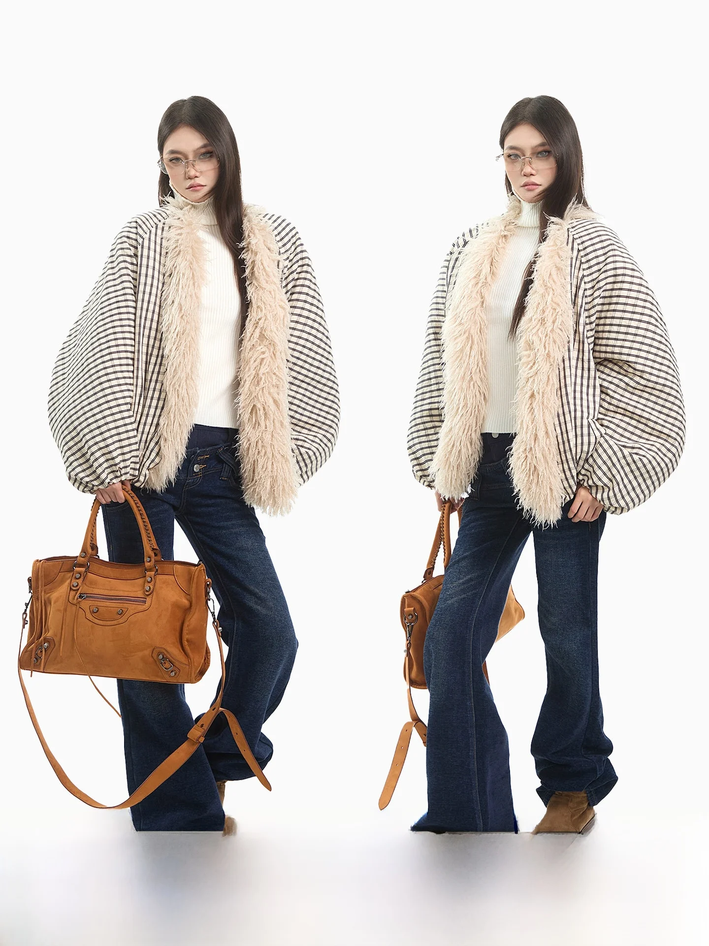 

CCUP SPACE American Retro Plaid Fce Lined Thiened Cotton Jaet Women's Winter Warm Versatile ort Outerwear