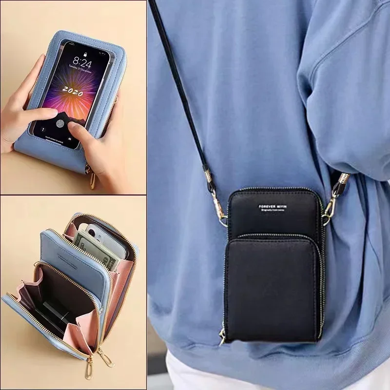 Touch Screen Phone Bag Messenger Bags Card Holders Tote Shoulder Crossbody Bags Women Soft Leather Zipper Clutch Purse Handbag