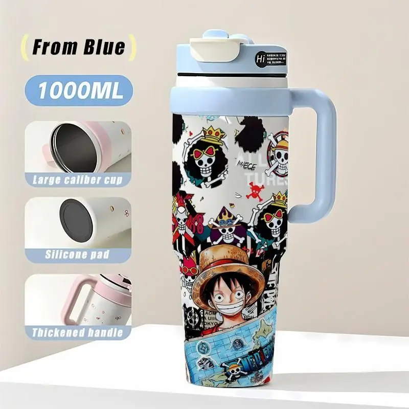 Neue One Piece Luffy Roronoa Zoro Thermosflasche mit Hochwertiger Farbgebung, Animations-Cartoon-Druck, Große Kapazität, Tragbare Studenten-Trinkflasche – Detail 4
