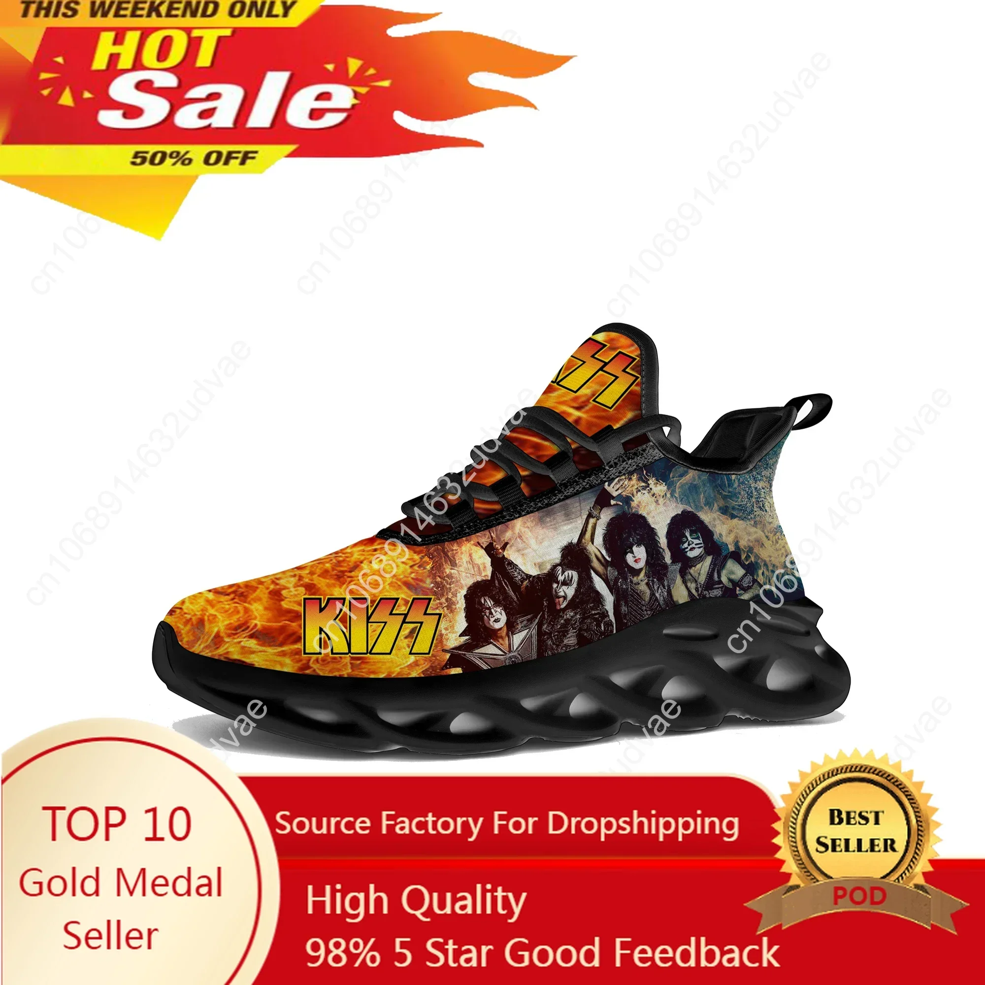 Kiss Rock Band Heavy Metal Flats Sneakers Mens Womens Sports Running Shoes High Quality Sneaker Customized Casual Shoe
