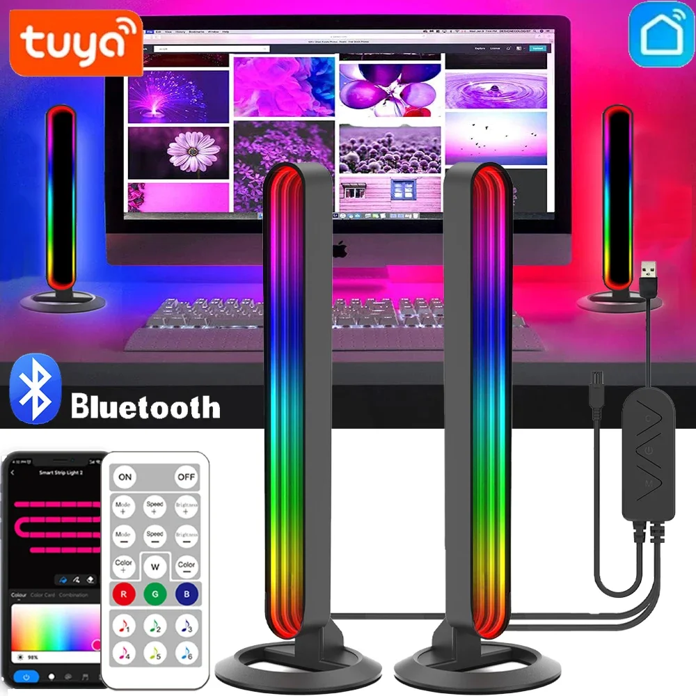 Tuya Buletooth RGB Atmosphere Light Bar Sound Pickup Lamp Music Sync Remote App Control Festival Gaming Room Live Mirror Light