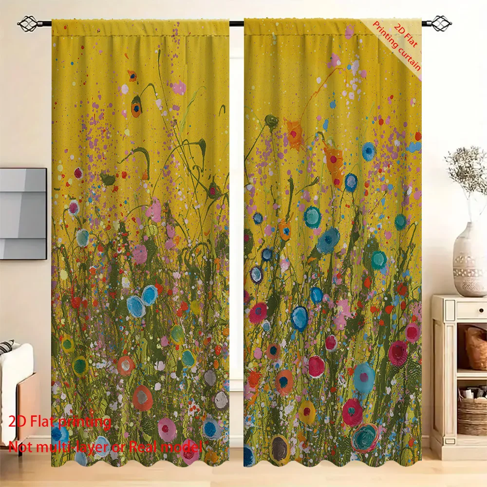 

Floral oil painting printed curtains, suitable for living rooms and bedrooms. Mangrove home decoration blackout curtains