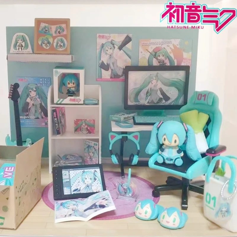 Original Re-ment The Future Room Of Hatsune Miku Decoration Collection Room Anime Figure Model Statue Action Gifts Toys