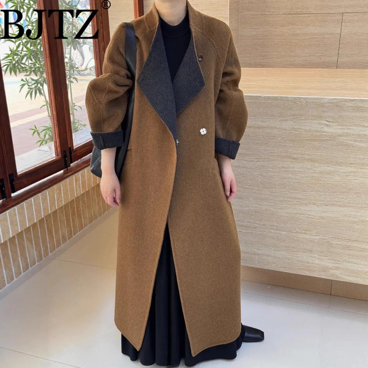 

BJTZ 25, новый стиль AB, двусторонняя шерстяная куртка, модный длинный плащ с цветными блоками, двустороннее шерстяное пальто для женщин