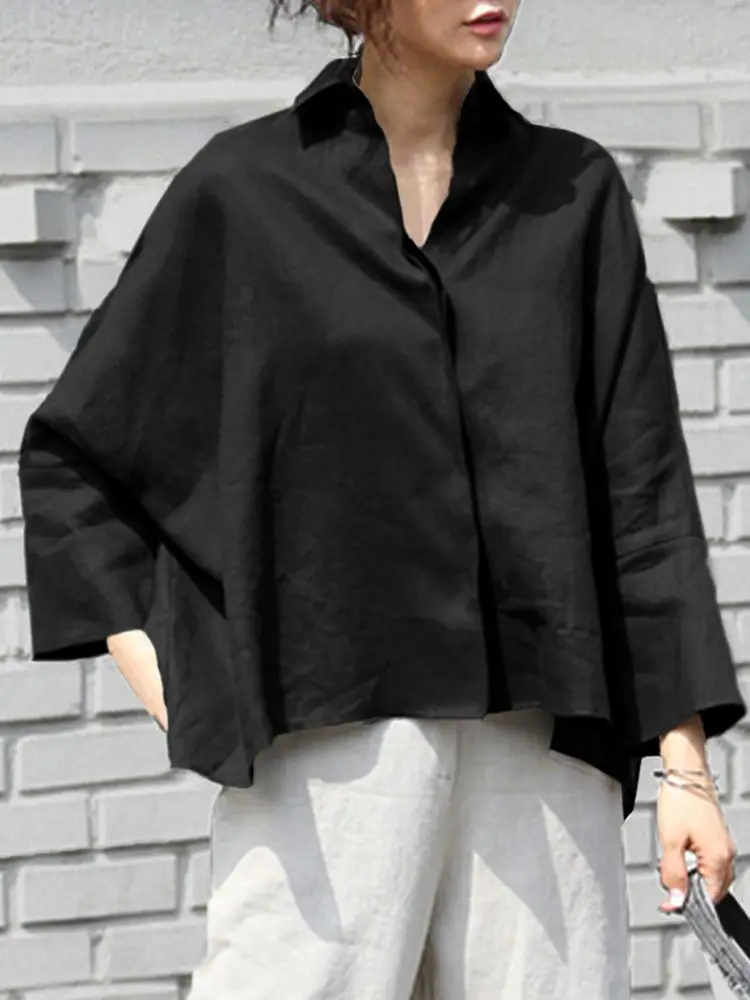 Casual Long Sleeve Shirts Women Blouse 2023 VONDA Lapel OL Style Elegant Tunic Tops Oversized Casual Solid Loose Party Blusas