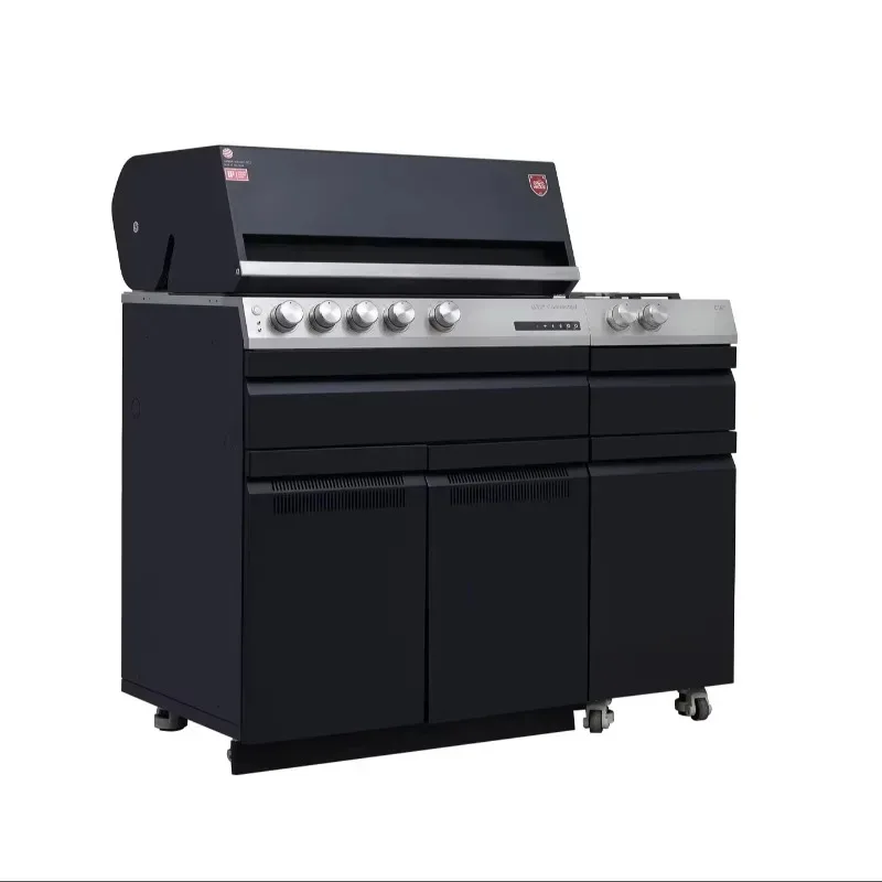 High-End Black Edition 4-Burner  with Cast Stone Folding Trolley And Electronic Ignition Modern Premium Grill