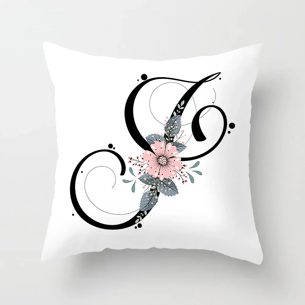 New Black Flowers Beautiful Abstract 26 English Letters Polyester Pillow Case Home Sofa Bedroom Pillow Case Pillow Decoration