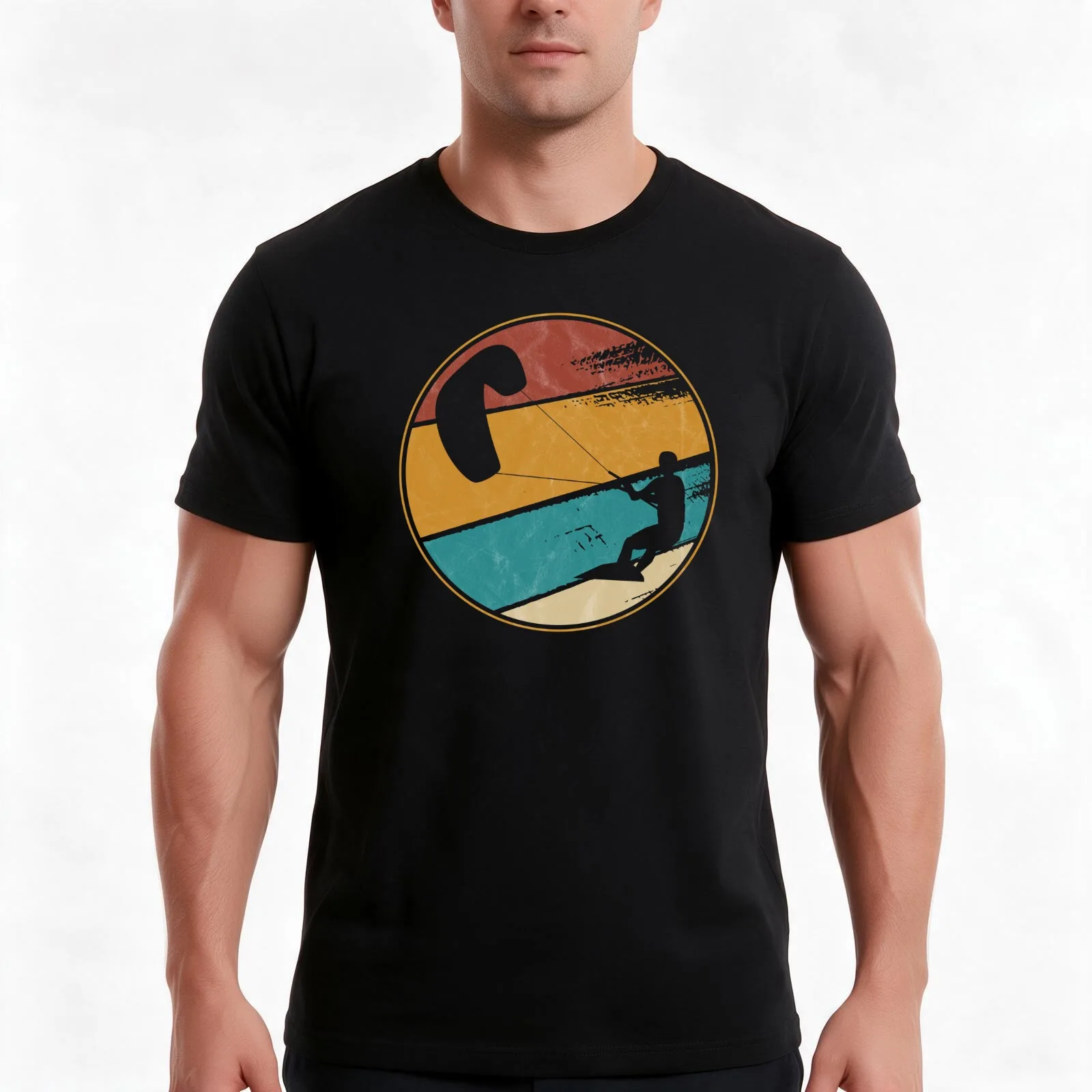 Kite Boarding Kiteboarder Retro Vintage Look T-Shirt, Summer Casual Cotton Tee, Oversized Streetwear Tops, Vintage Graphic Print
