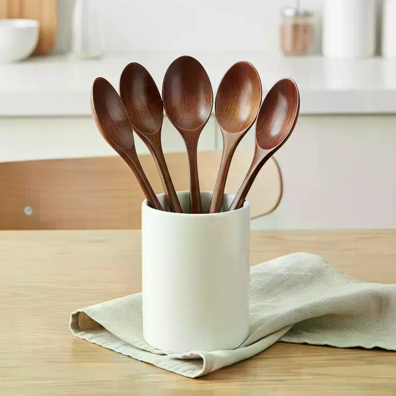Wooden Spoon Soup Spoon And Fork Tableware Natural Ellipse Ladle Spoon Set Eco Friendly Products Spoons For Cooking