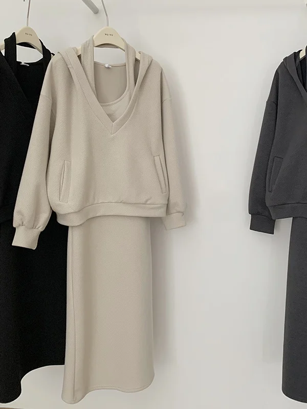 Conjunto informal de sudadera Retro de talla grande 300 Pou para mujer, conjunto de dos piezas con correa colgante para primavera y otoño, ajuste holgado y cómodo