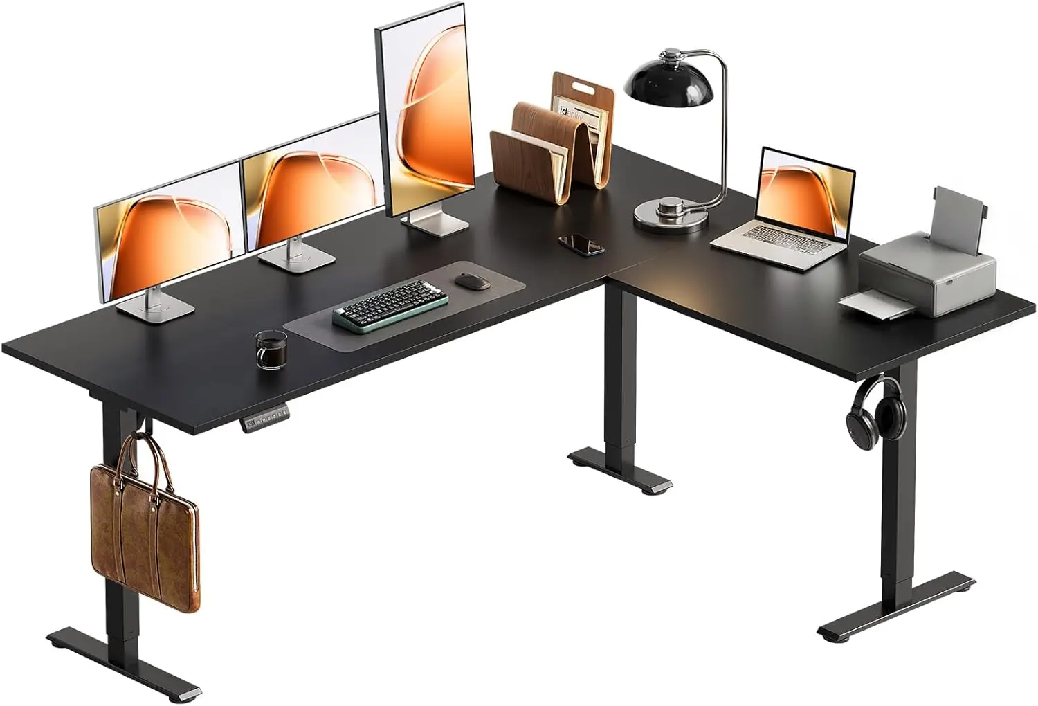 

63 Inch Reversible L-Shaped Electric Standing Desk, Height Adjustable Ergonomic Corner Computer Table, Black