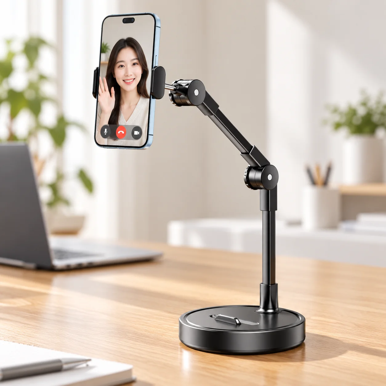 Adjustable Folding Desktop Phone Stand with Telescopic Arm, Rotating Holder for Video Calls, Cooking and Live Streaming - view 5