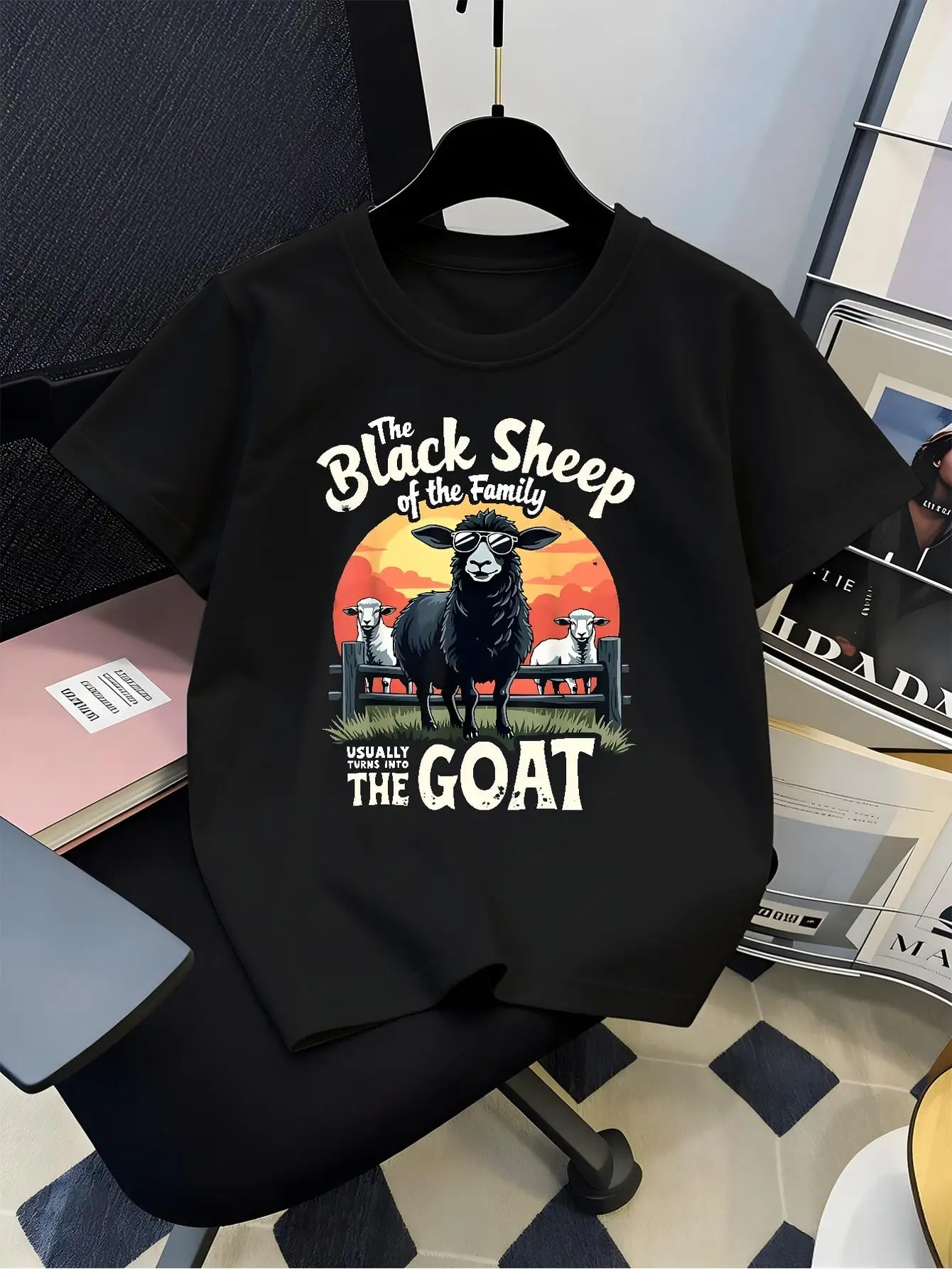 Vintage The Black Sheep Of The Family Retro Sunset Animal Graphic Print Family Matching Short Sleeve Tee Boys Girls Kids Tops