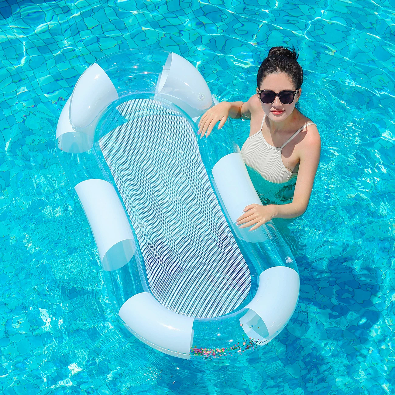 Inflatable Pool Floats Lounger for Adult, Mesh Pool Hammock Mat with Headrest Floaties Rafts Water Lounge for Swimming Party