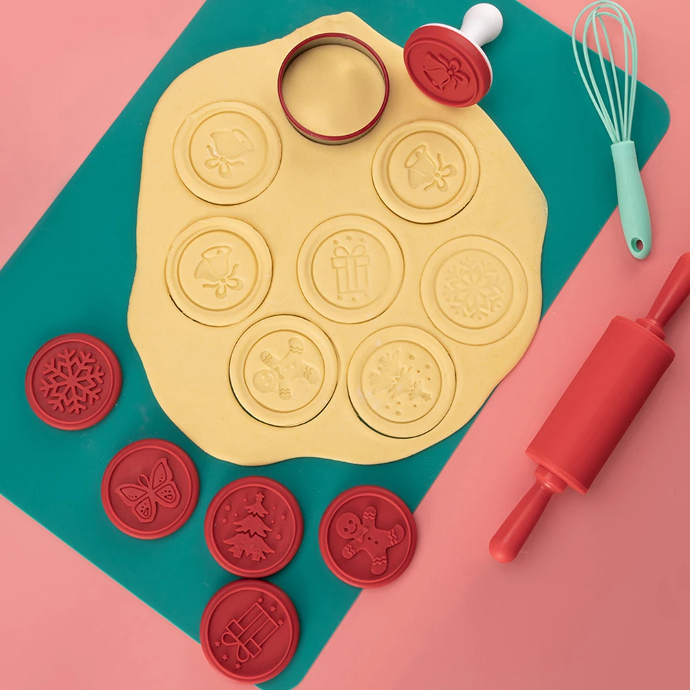 

1Set Christmas Cookie Seal Biscuit Molds Silicone Baking Stamp Hand Press DIY Cake Stamp Non Stick Baking Mold