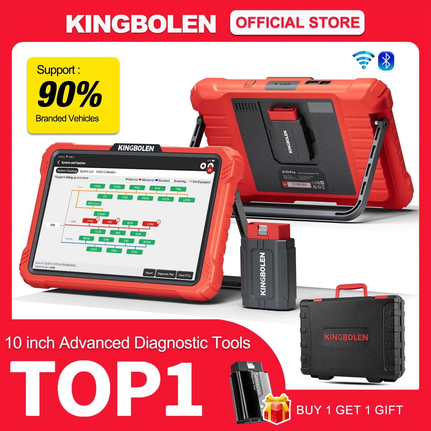 2025 KINGBOLEN K10 Elite / K10 PRO 10 "أداة مسح ثنائية الاتجاه مع خريطة توبولوجيا، 40+ إعادة ضبط، ترميز وحدة التحكم الإلكترونية، الماسح الضوئي التشخيصي