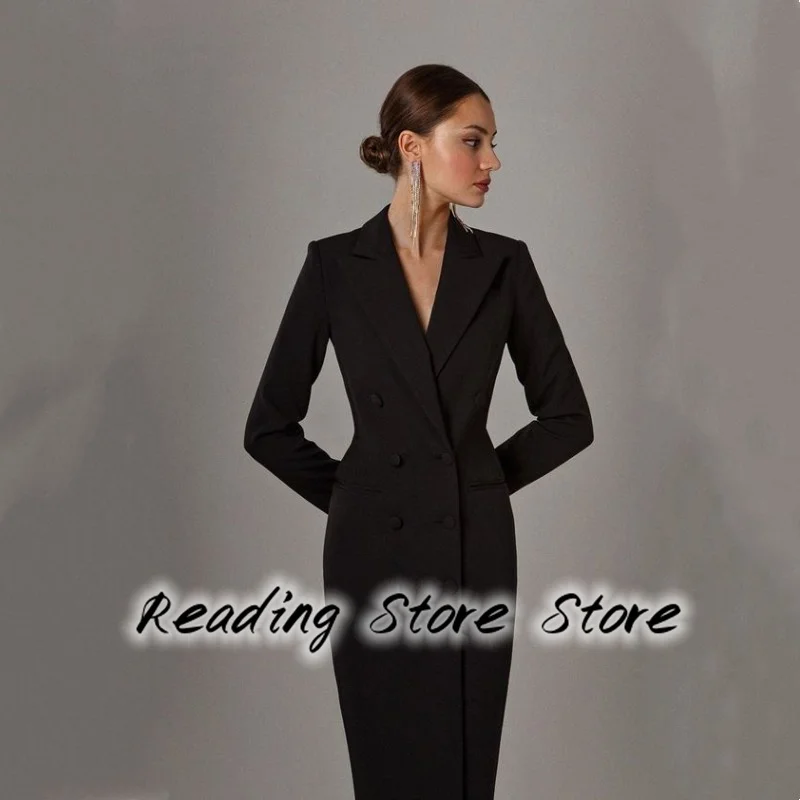 Suit for Women Skirt Double-breasted Lapel Solid Color Sexy Slim V-neck Elegant Intellectual And Calf Business Dress