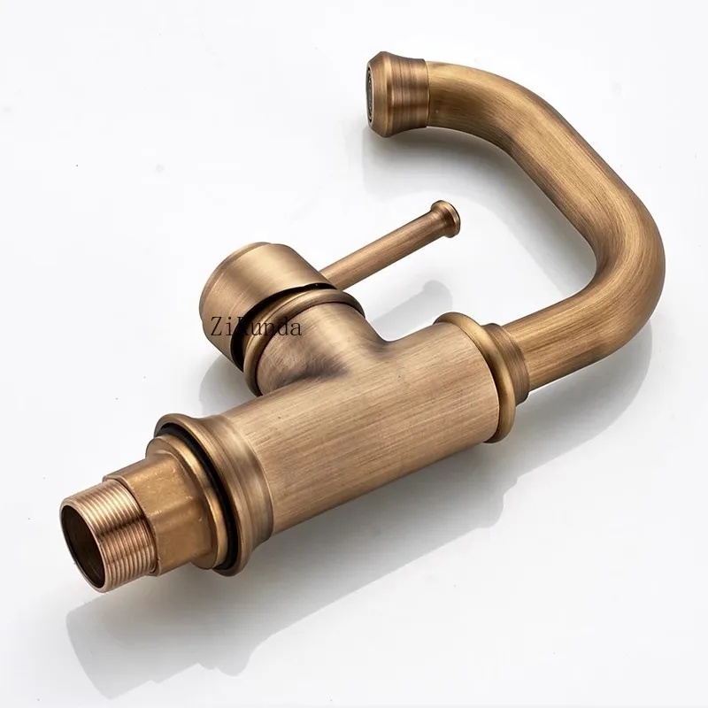 صنبور ريترو من النحاس بالكامل، صنبور حوض الحمام، طاولة الغسيل، صنبور ساخن وبارد #4