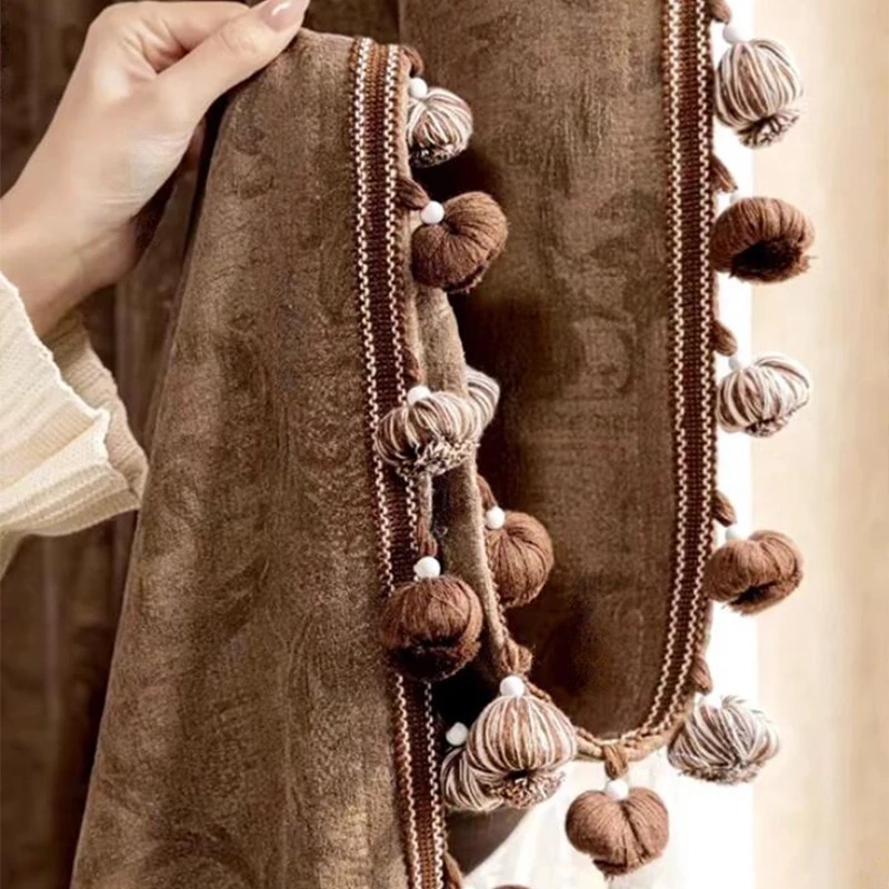 1m Pom Pom Ball Tassel Trim Woven Ribbon Curtain Edge Trimming for Home Textile Pillow Curtain DIY Craft Decoration Accessory