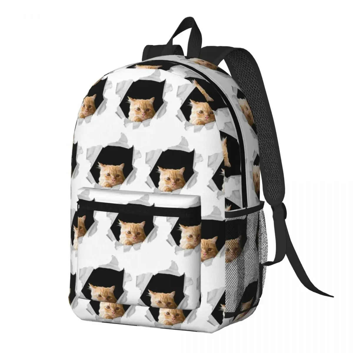 The Cat Broke Out Of The Wall Backpack Daypack Large Capacity Boys Girls BookBag School Bag Shoulder Bags for Men Women