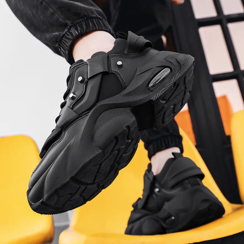 Sneakers klasik pria hitam sepatu Chunky nyaman Non-Slip Sneakers desainer Platform Sneakers kasual pria zapatillas de hombre