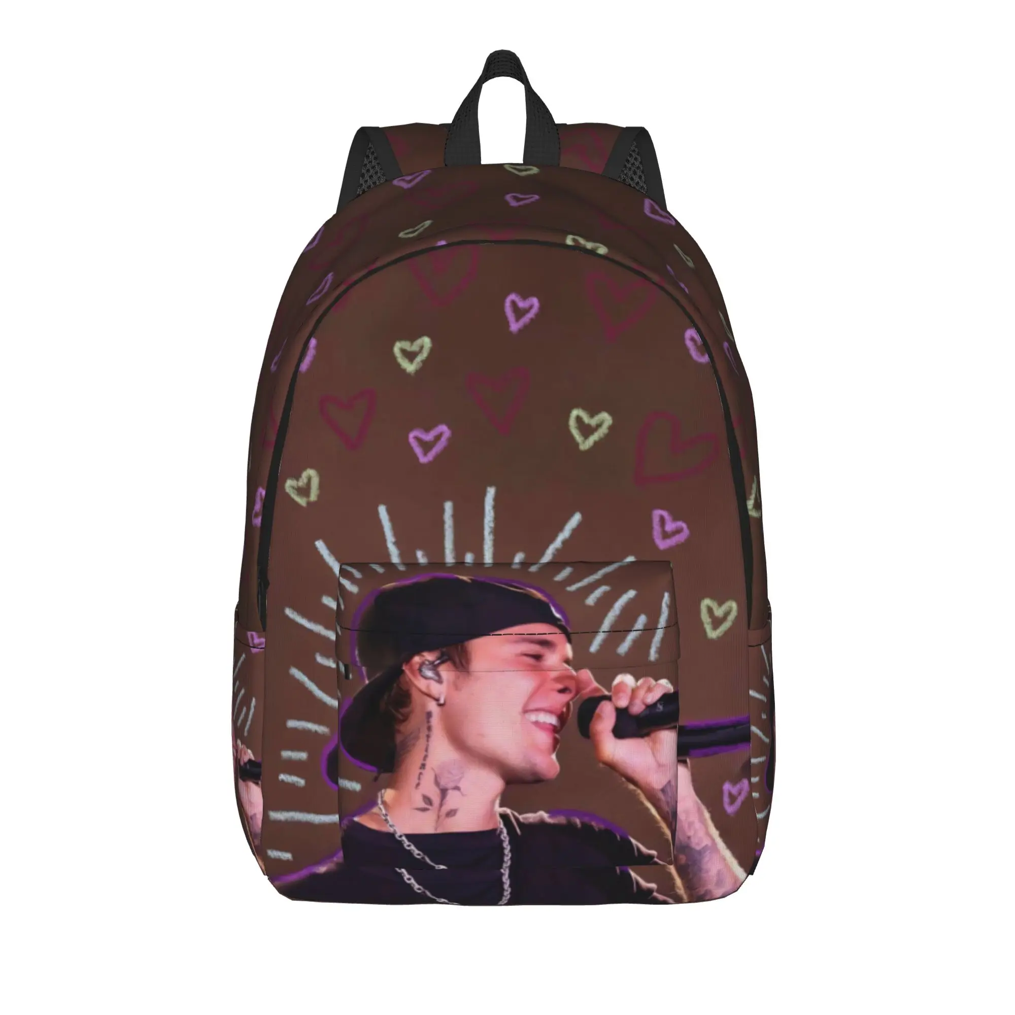 Justins Pop Singer Biebering Backpack Men Women Casual Student Hiking Travel Daypack Dance Cool College Canvas Bags with Pocket