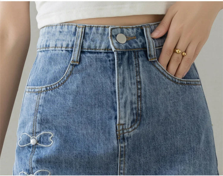 กระโปรงยีนส์ปักลายแฟชั่นฤดูใบไม้ผลิและฤดูร้อนใหม่ สไตล์ลำลอง สำหรับผู้หญิงสาวๆ ไซส์พลัส