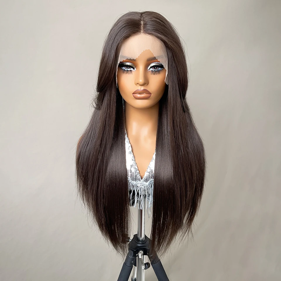 13x6 Synthetische Lace Front Perücken 30 Zoll Lange Gerade Blonde Perücke Für Schwarze Frauen Natürliche Ombre Braun Cosplay Highlight Spitze Perücke – Detail 10