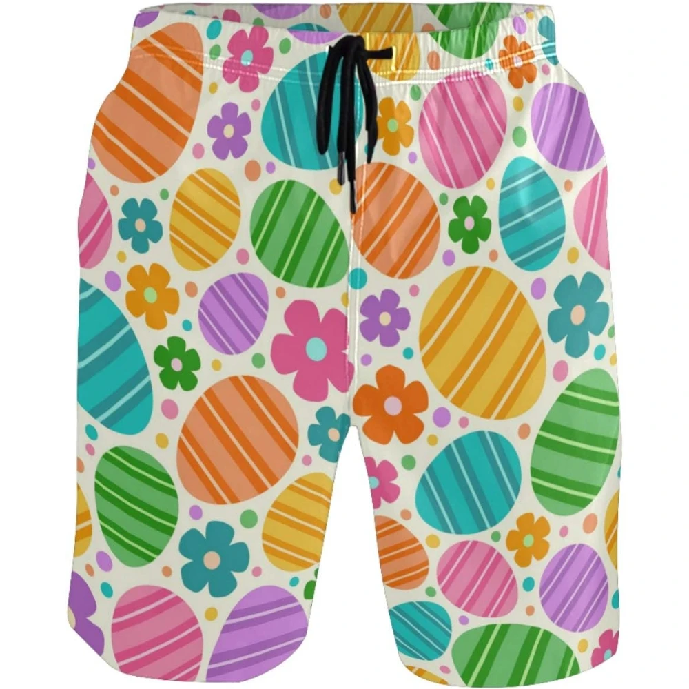 

Men's Colorful Flower Eggs Easter Print Beach Shorts Hot Summer Swim Trunks Sports Running Bathing Suits with Mesh Lining