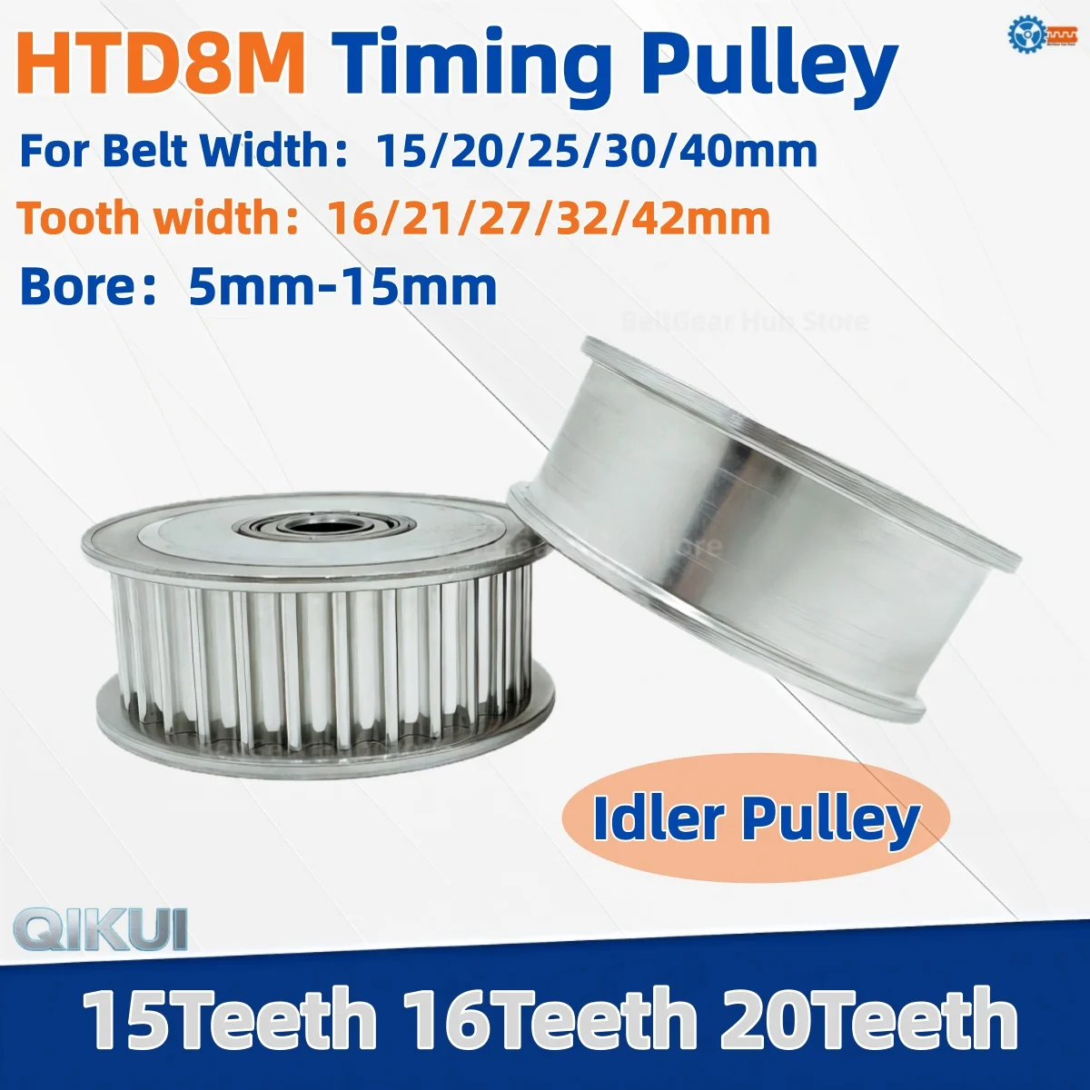 HTD8M 15Teeth 16Teeth 20Teeth Tensioner Idler Pulley Bore 5mm-17mm With Bearing For HTD 8M Timing Belt Width 15/20/25/30/40mm