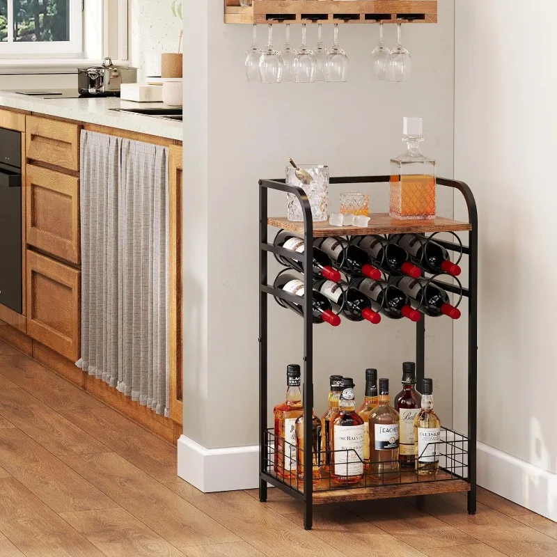 

Three-layer wine rack Small wine bottle rack with eight-bottle cabinet Corner whiskey display rack Floor wine storage rod