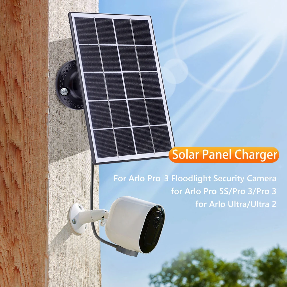 5V 10W Solar Charging Panel IP65 Waterproof 9.8Ft/3M Cable 360°Adjustable Wall Mount for Arlo Ultra/Ultra 2/Pro 5S/Pro 4/Pro 3