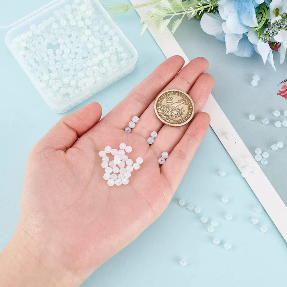 400 قطعة حبة أوباليت مستديرة طبيعة الحجر حبة الأحجار الكريمة الفواصل حبة فضفاض حجر حبة 4 مللي متر الحجر الأبيض صنع عدة