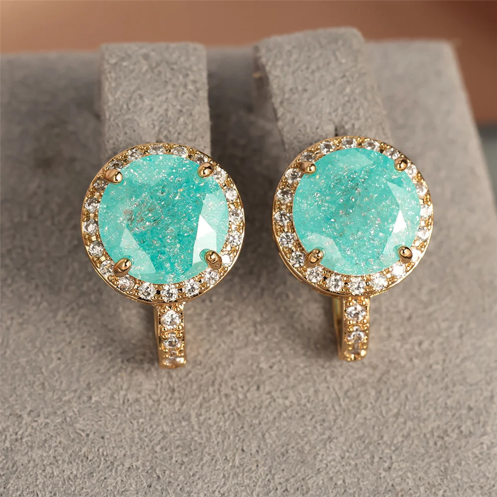 Charm Female White Water Blue Crystal Zircon Stone Hoop Earrings Gold Color Simple Wedding Jewelry For Women