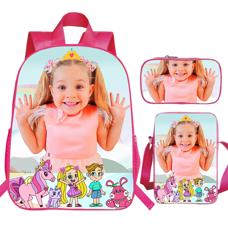 Diana Print Children Backpack 3pcs Set Small Pink Kindergarten Bags Kids Diana Show School Bags for Girls Baby Softback Backpack