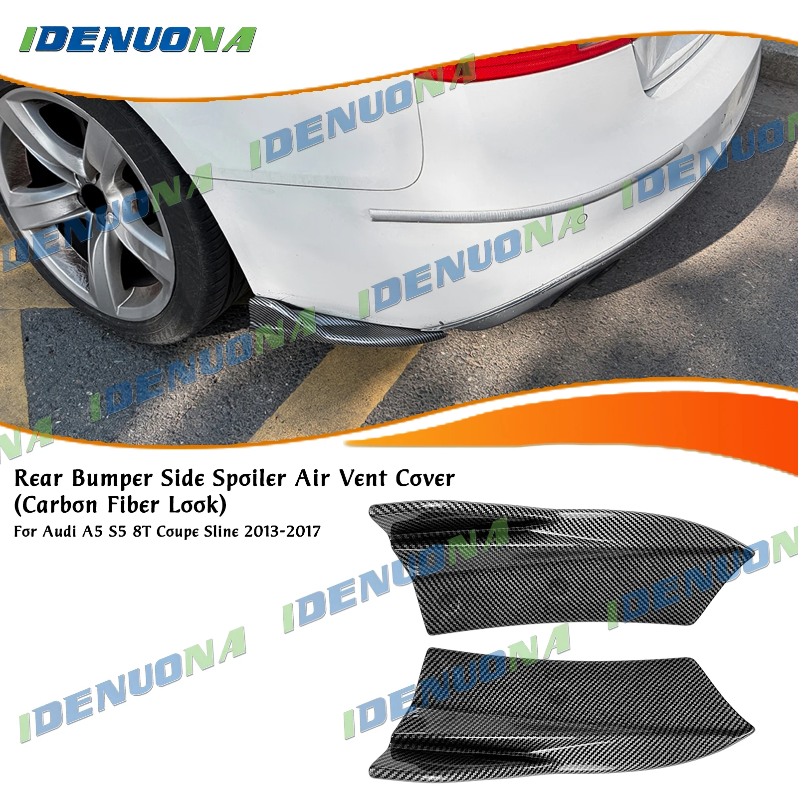 Carbon Fiber Look/Gloss Black Rear Diffuser Side Cover Spoiler Splitter Lip Corner Trim For Audi A5 S5 8T Coupe Sline 2013-2017
