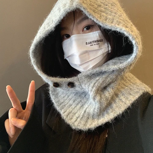 따뜻한 모자 스카프 일체형 니트 여성용 얼굴 작아 보임 가을 겨울 모자 캡 톱 모자 캡 모자 캡 모자 캡 