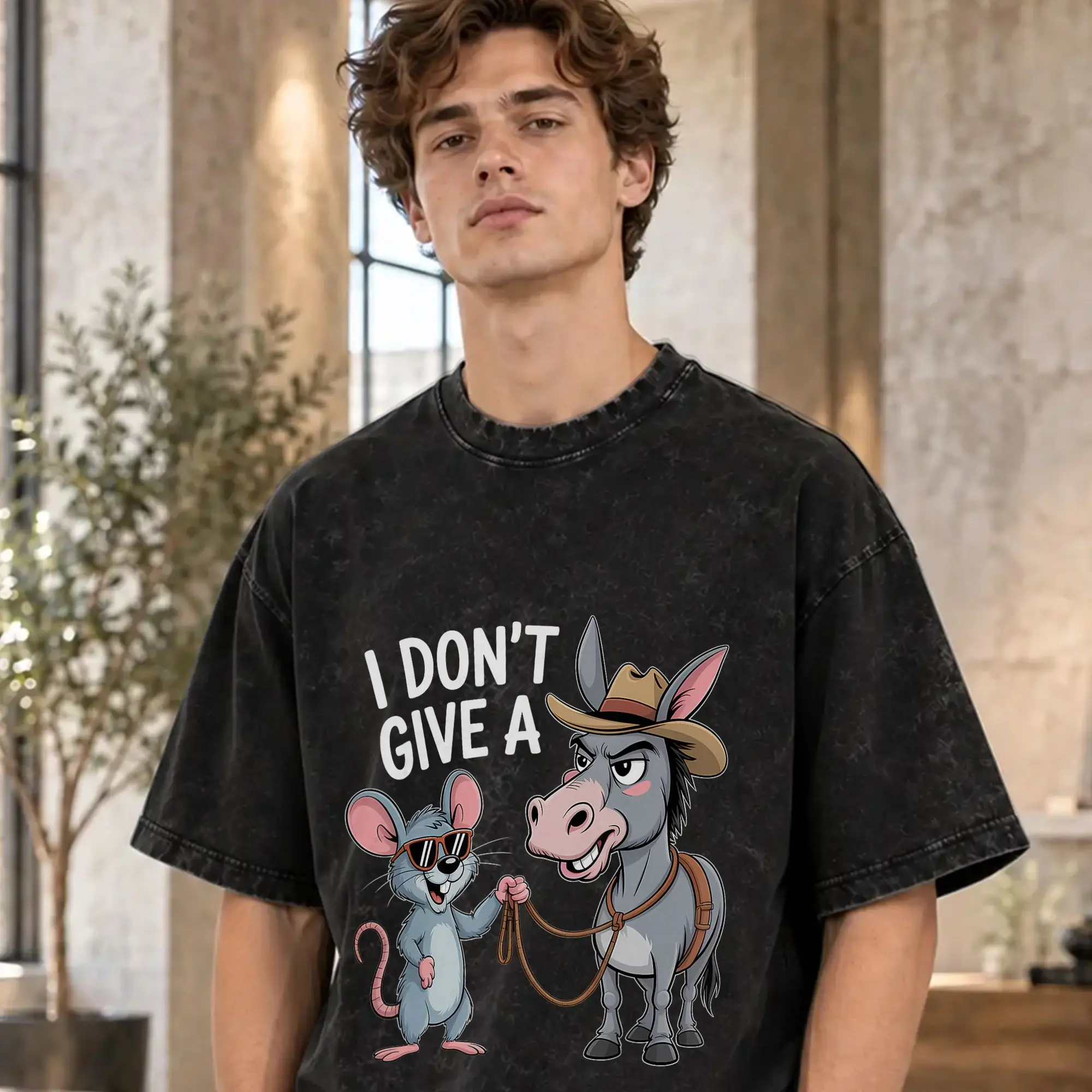 Men I Don't Give a Rats Ass Mouse Donkey Funny T Shirts  Clothes Summer Vintage Short Sleeve T Shirt Round Tee Shirt Hot Sale
