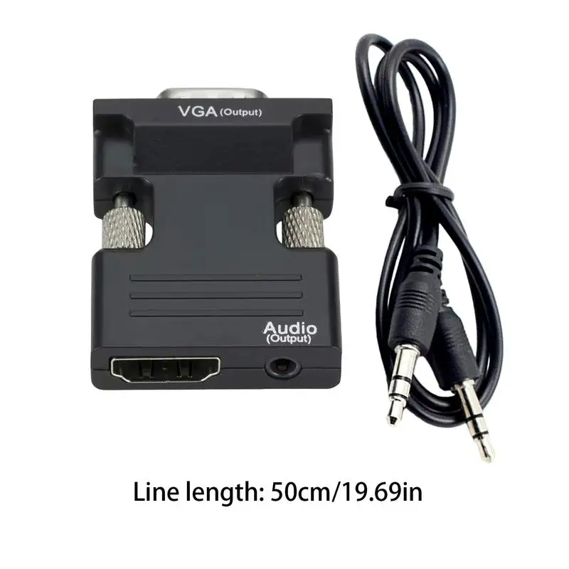 محول HDMI أنثى إلى VGA ذكر مع محول كابل صوت 3.5 ملم 1080P FHD مخرج فيديو للكمبيوتر المحمول وجهاز عرض التلفزيون