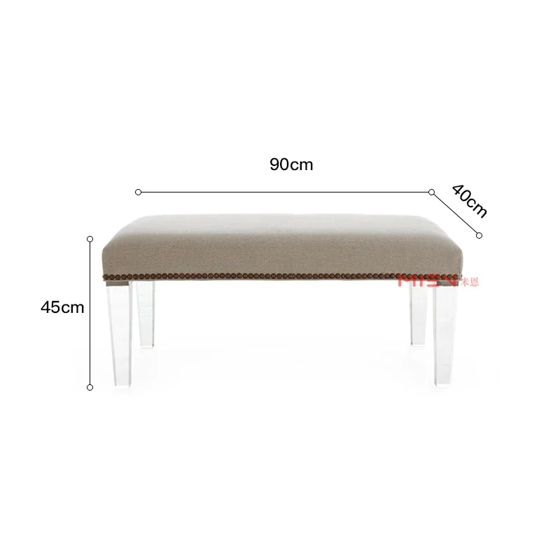 Exquisite Piano Bench Acrylic Feet Bed End Stool Shoe Changing Stool Transparent Leg Bench Linen Fabric Organic Glass Feet