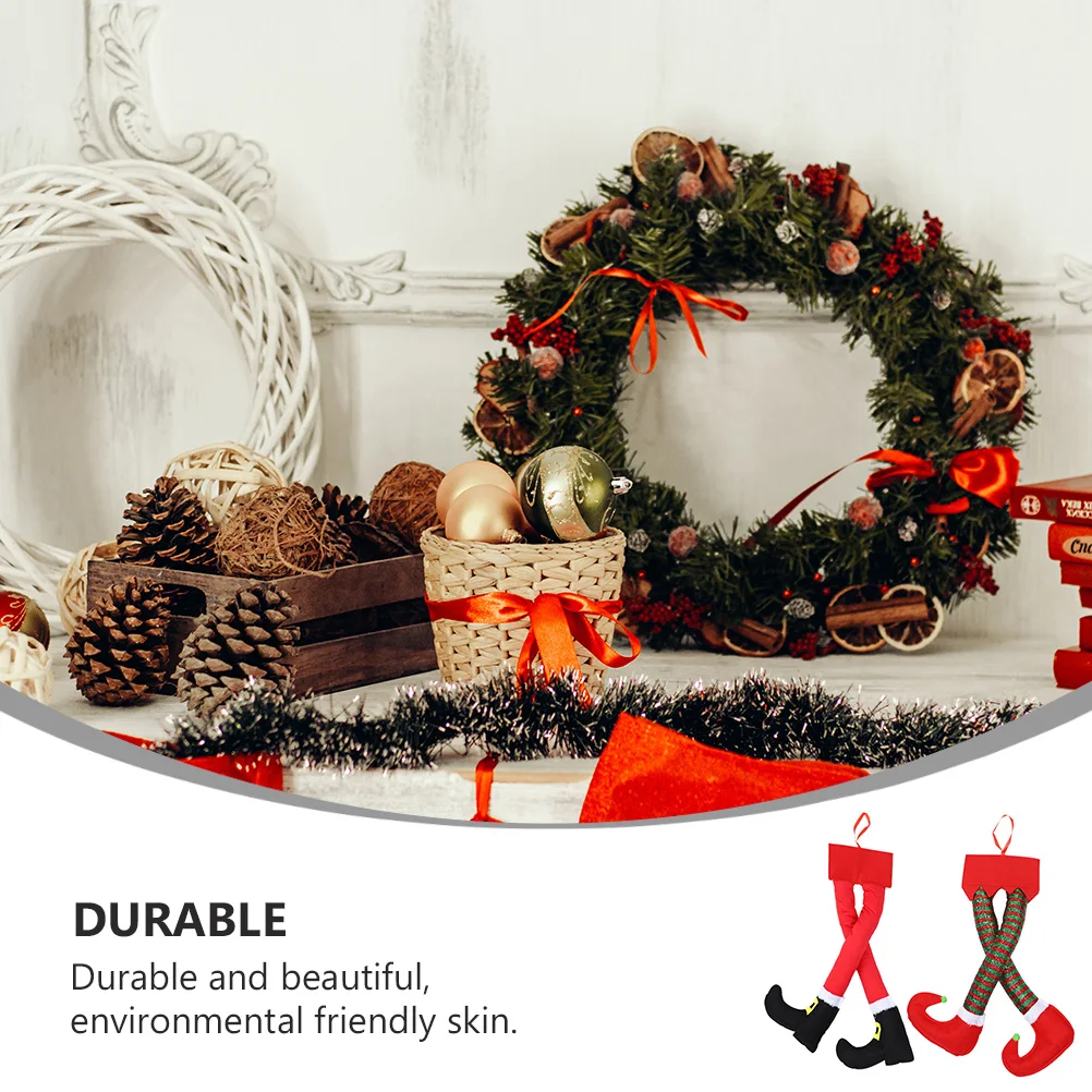 

2 Pcs Christmas Elf Shoes Pendant Decorations Ornaments Legs for Tree Jesus Hanging Santa Pick Xmas Stuff Cloth