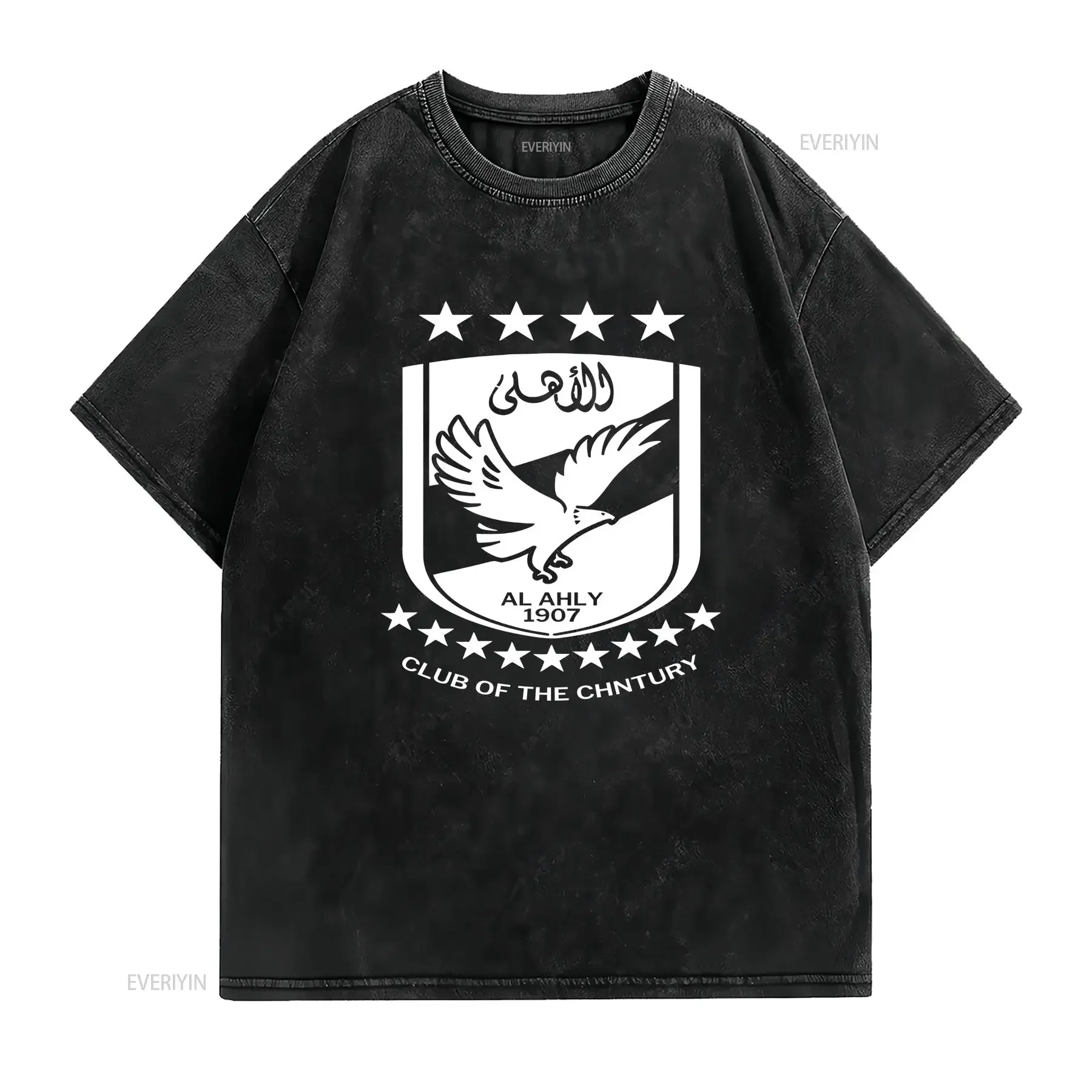 تي شيرت Al Ahly SC للمشجعين المصريين جميع المقاسات ملابس الشارع المغسولة العتيقة ملابس مصممة قليلاً للارتداء اليومي أوم #2