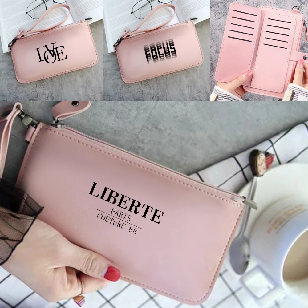 Women's Wallet PU Leather Made of Leather Text Print Purses Card Holder Foldable Portable Lady Coin Purses Pink Mobile Phone Bag