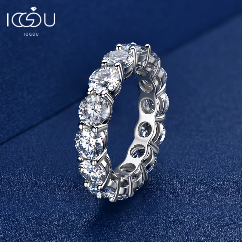 IOGOU Personalized Full Eternity Bands 5mm 3mm D Color Moissanite Ring 925 Sterling Silver Women's Ring Jewelry with Certificate